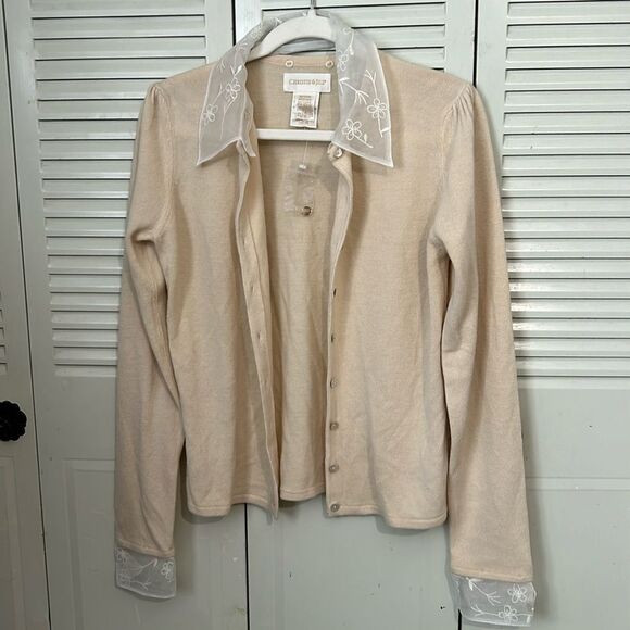 Sweaters - Christie & Jill Women's cream  Long Sleeve Full Button Cardigan Sweater Size Med